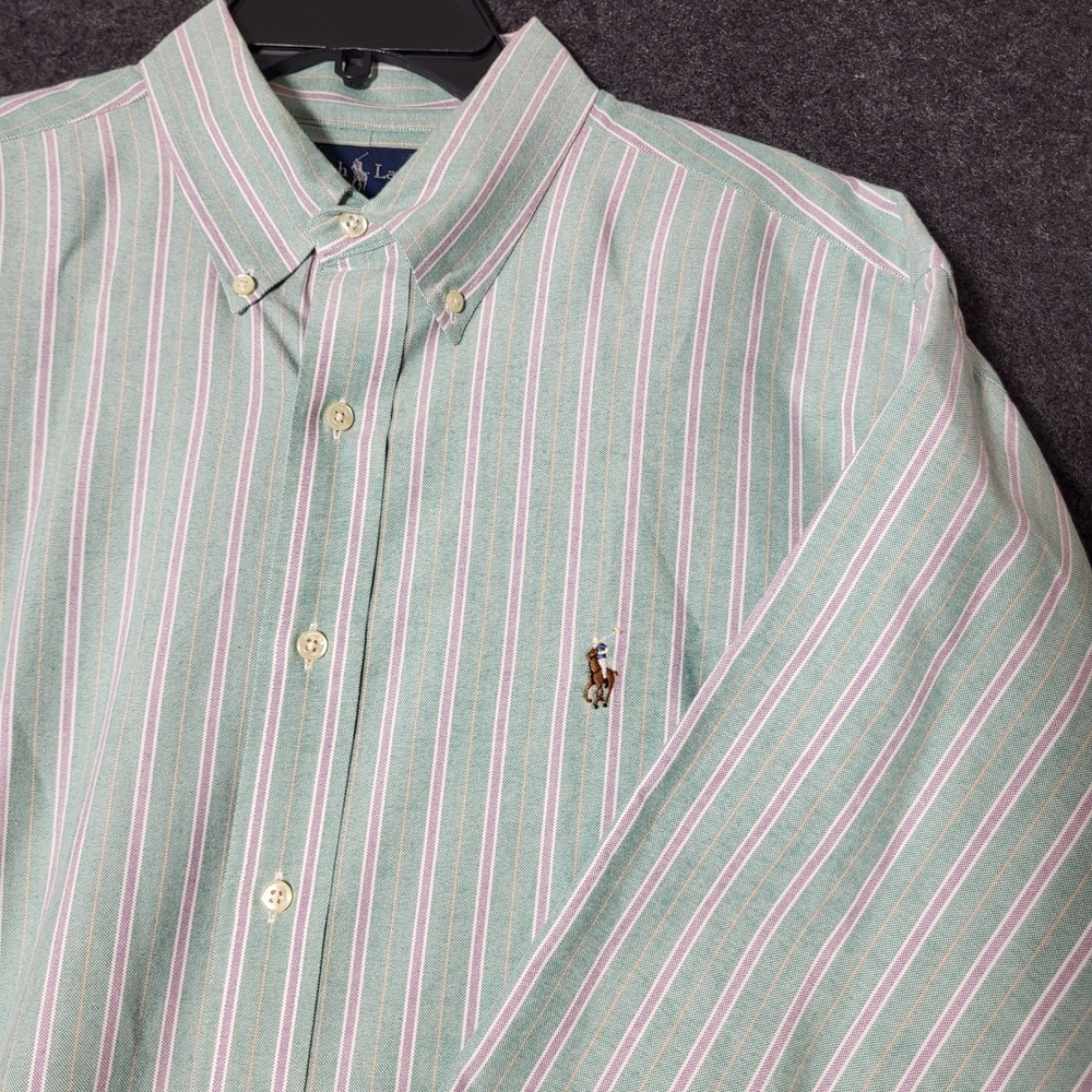 Ralph Lauren Classic Fit Oxford Shirt Mens XL Green Purple Striped Flesh Pony